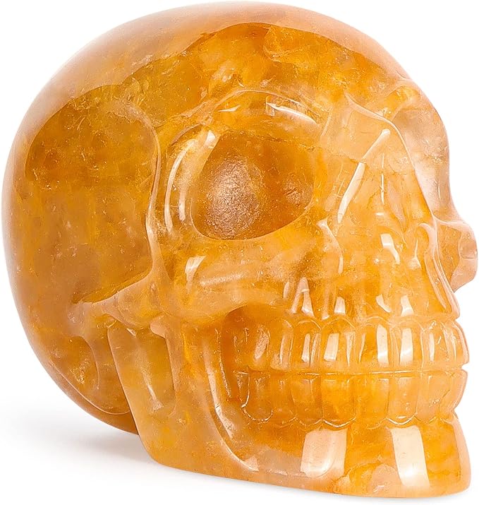 3.0" Citrine Crystal Skull Figurine Healing Stones Carved Sugar Skull Head Sculpture Decor Day of the Dead Statue Ornaments Decorations - sugar skull ornament