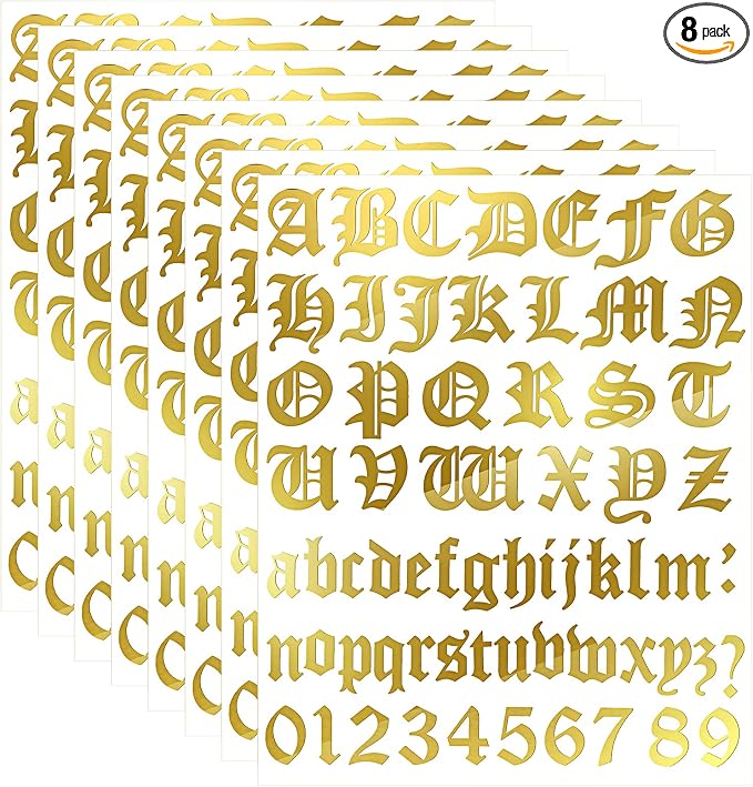 8 Sheets Old English Letter Stickers Vinyl Alphabet, 1 Inch, Gold - skull sticker