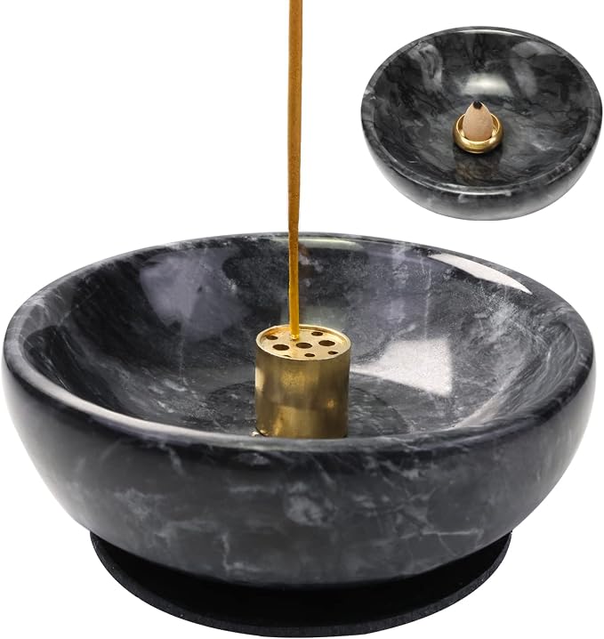 Vrupin Natural Marble Incense Burner, Handmade Incense Stick Incense Burner Reflux Burner, Ideal for use in Meditation, Incense Smokers and Decoration. (Black) - skull incense burner