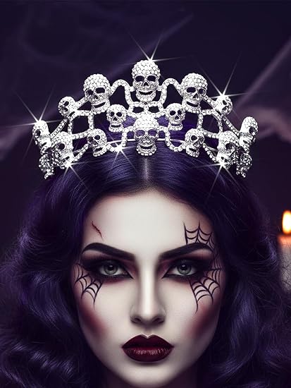 Urieo Halloween Crown Rhinestone Skull Tiara Headband Gothic Costume Hair Accessories for Women - skull headband