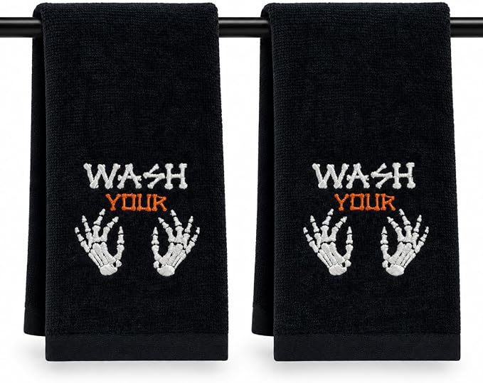 Halloween Black Fingertip Bathroom Towels, Wash Hands, 12x18, - skull toilet paper