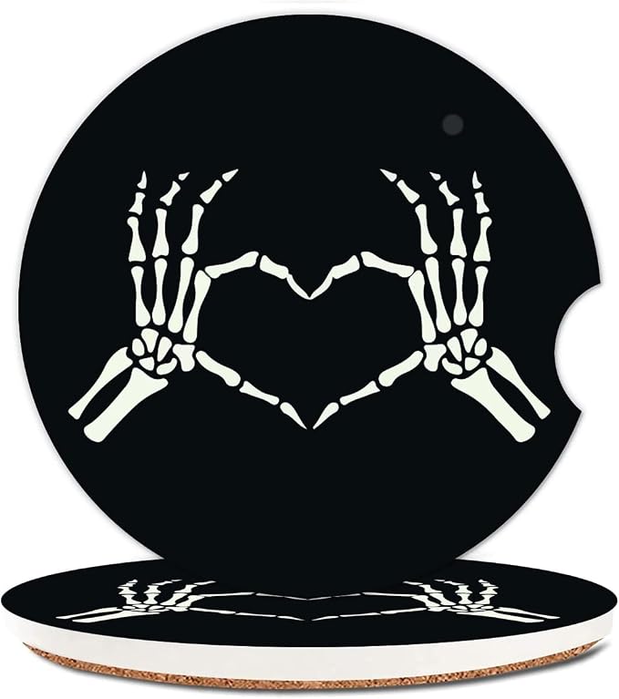 2 Pack Absorbent Car Cup Holder Coasters,2.64 Inches Luxury Ceramic Car Insert Coasters with Fingertip Grip for Easy Removal,Brilliant Vehicle Accessories for Men & Women (Skeleton Hand) - skull coaster
