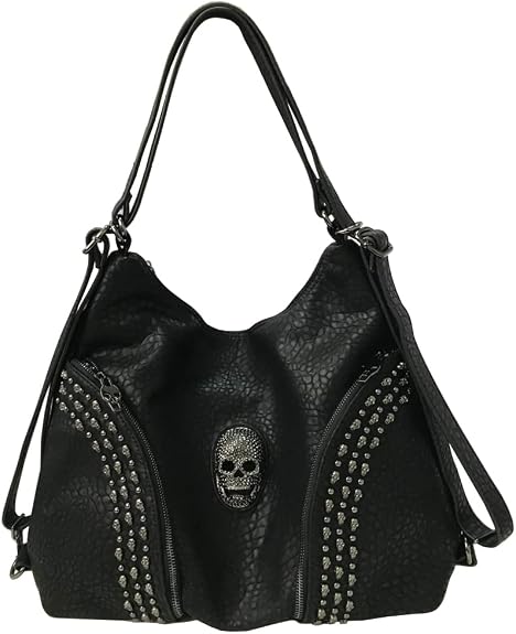 Downupdown Skull Handbags Women Tote Bags Skull Print Leather Shoulder Crossbody Bag Studded Satchel Purse Gothic Backpack - sugar skull handbags for sale