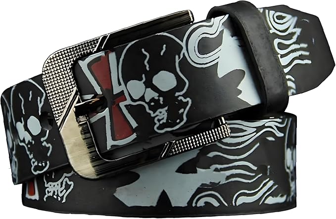 AIBEARTY Punk Skull Skeleton Pattern Pin Buckle Belt Gothic Casual Pu Leather Waistband for Women Men - skull wallet