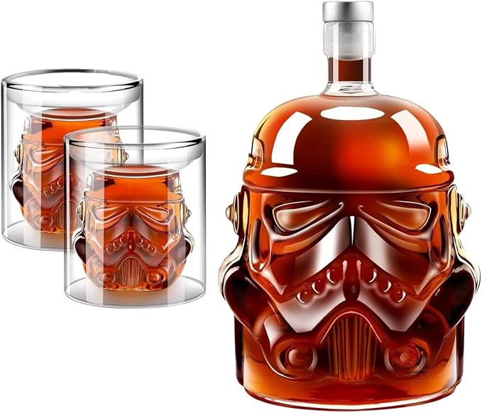 Galactic Armor Helmet Whiskey Decanter Set with 2 Glasses (150ml). Creative Sci-Fi Liquor Bottle for Bourbon, Scotch & Vodka. Unique Space Themed Birthday Gift for Men & Women Barware