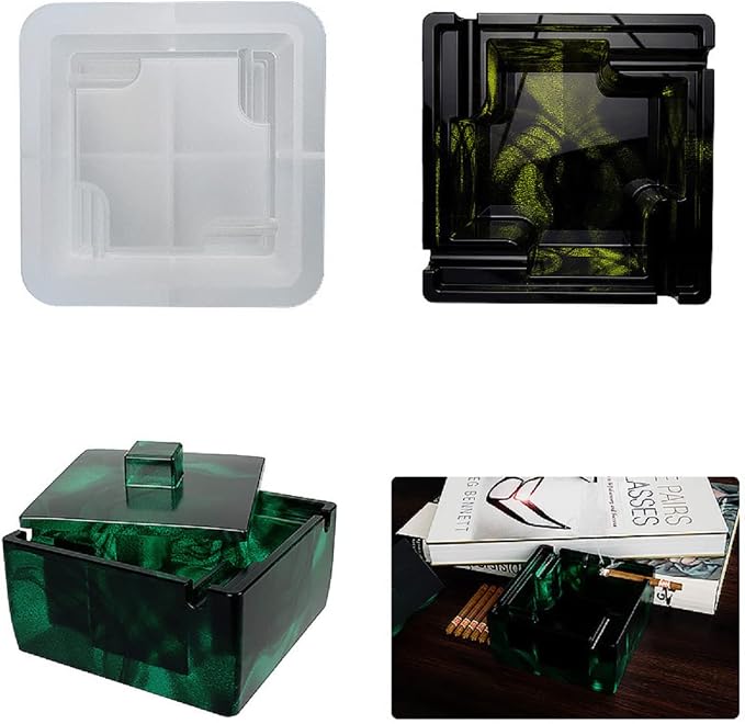 Yalulu Ashtray Resin Casting Mold with Lid, Resin Ashtray Molds, Ashtray Silicone Resin Mold for DIY Home Resin Casting Craft - skull ashtray