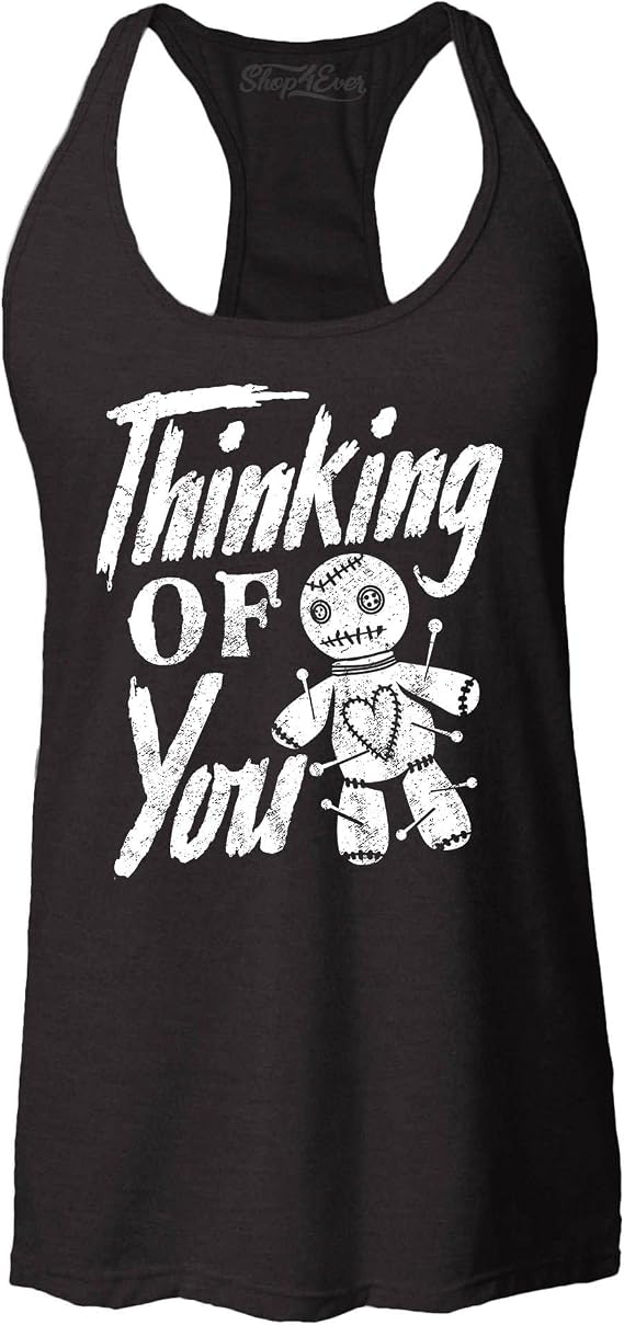 Thinking of You Voodoo Doll Halloween Racerback Tank Top Slim Fit - skull tank tops