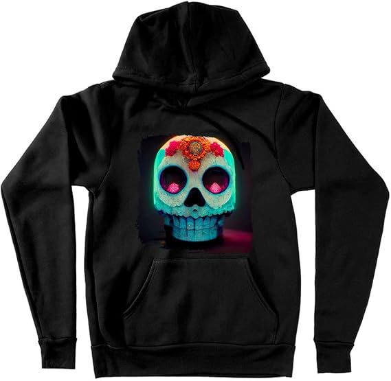 Day of The Dead Sugar Skull Hooded Sweatshirt - Neon Light Hoodie - Printed Hoodie - skull hoodie