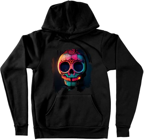 Neon Light Hooded Sweatshirt - Graphic Hoodie - Sugar Skull Hoodie - skull hoodie