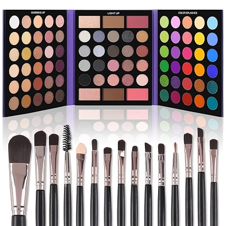 UCANBE Eyeshadow Palette with 15Pcs Brushes Makeup Set, Pigmented 86 Colors Make Up Sets Valentine's Day Gift, Matte Shimmer Glitter Eye Shadow Pallet Highlighter Contour Blush Powder Brush Beauty Kit - sugar skull makeup