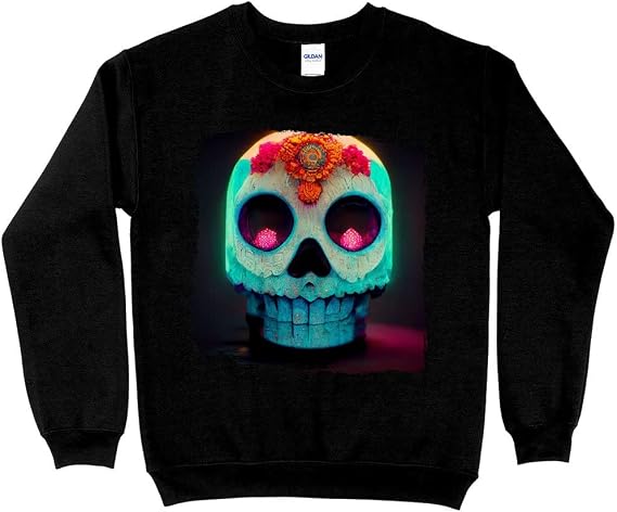 Day of The Dead Sugar Skull Sweatshirt - Neon Light Crewneck Sweatshirt - Printed Sweatshirt - skull sweatshirts