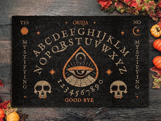 Halloween Skeleton Ouija Board Coir Door Mat, Welcome Halloween Front Door Mat, Outdoor Mats Funny Doormat, Halloween Decor Mat - skull door mat
