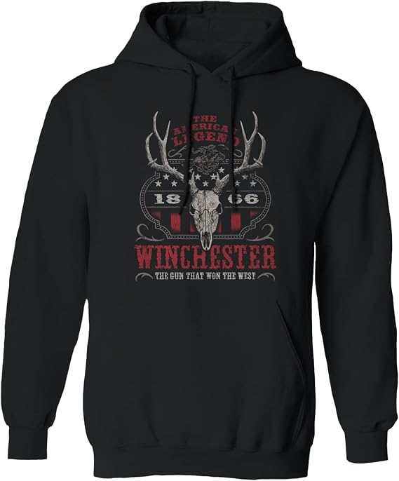 Winchester Official Vintage Rider Printed Fleece Pullover Hooded Sweatshirt for Men, Women, Unisex - skull sweatshirts
