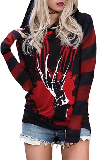 Halloween Horror Skull Silhouette Hoodie Women Long Sleeve Sweatshirt Novelty Pullover Hoodie - skull hoodie