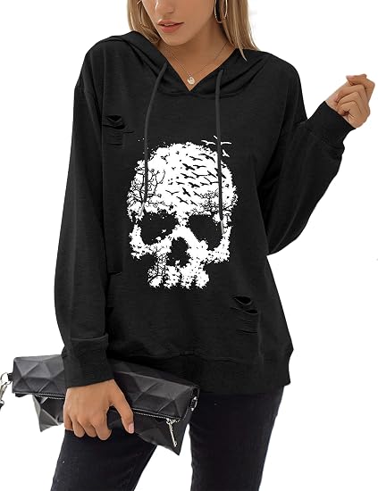 Blooming Jelly Women’s Halloween Sweatshirts Skull Shirts Fall Sweater