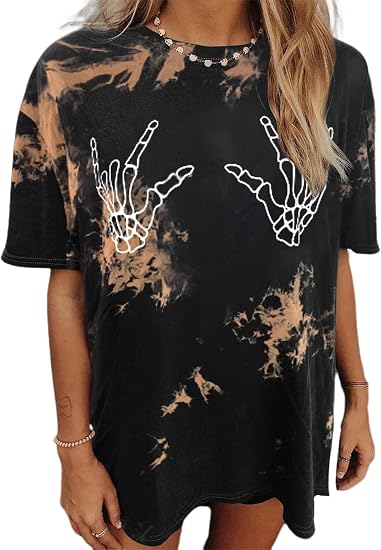 Avanova Women Graphic Letter Print Oversized T Shirt Short Sleeve Casual Summer Loose Fit Tee Top - sugar skull dress