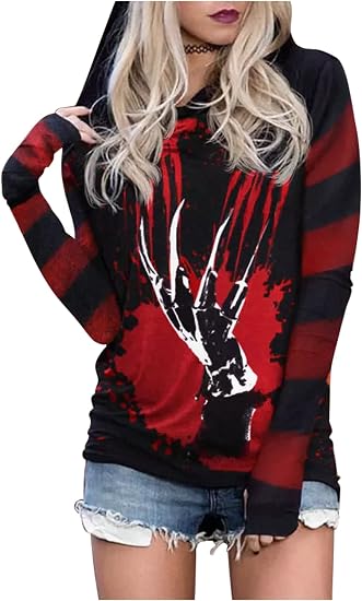 CHUNTIANRAN Women's Halloween Shirts Skull Silhouette Graphic Hoodie T Shirts Casual Loose Long Sleeve Pullover T Shirt - skull sweatshirts