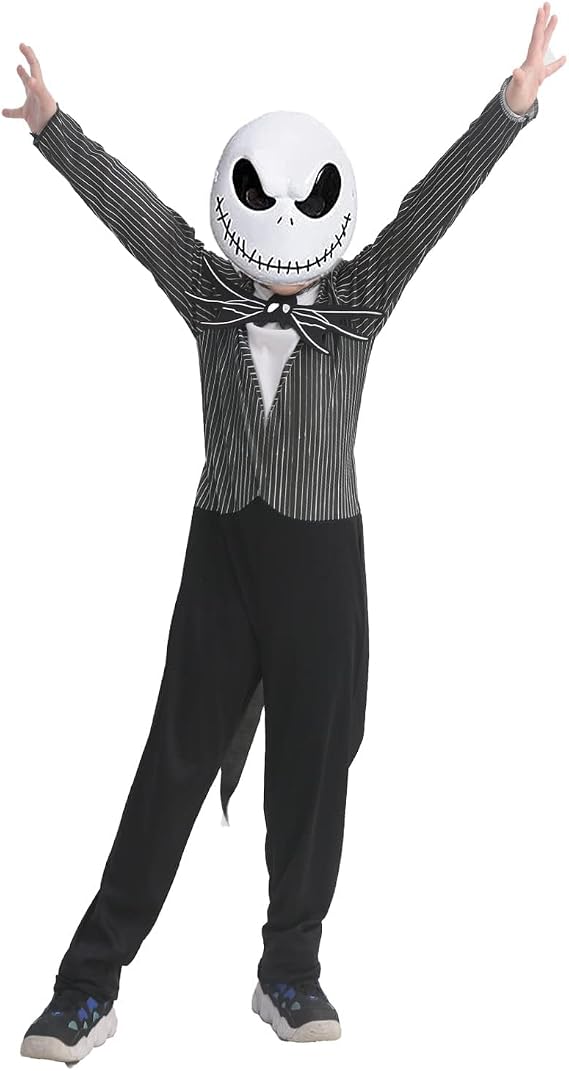 CAFELE Skeleton Costume Kids Boys Jumpsuit and Mask Outfits for Party - skeleton