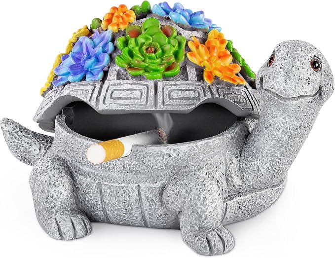 Ashtrays with Lid, Cute Turtle Outdoor Ashtray for Cigarettes, Windproof Ash Tray Decor for Home Office Indoor and Outdoor - skull ashtray
