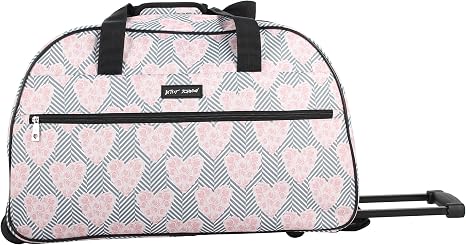 Betsey Johnson Designer Carry On Luggage Collection - Lightweight Pattern 22 Inch Duffel Bag- Weekender Overnight Business Travel Suitcase with 2- Rolling Wheels (CHEVRON HEARTS, One Size) - sugar skull handbags for sale