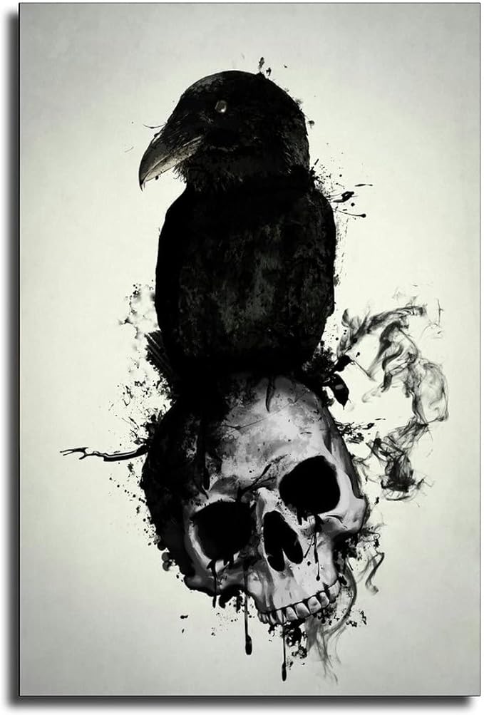 Skull and Raven Tattoo Meaning Poster Decorative Painting Canvas Wall Art Living Room Posters Bedroom Painting 16x24inch(40x60cm)