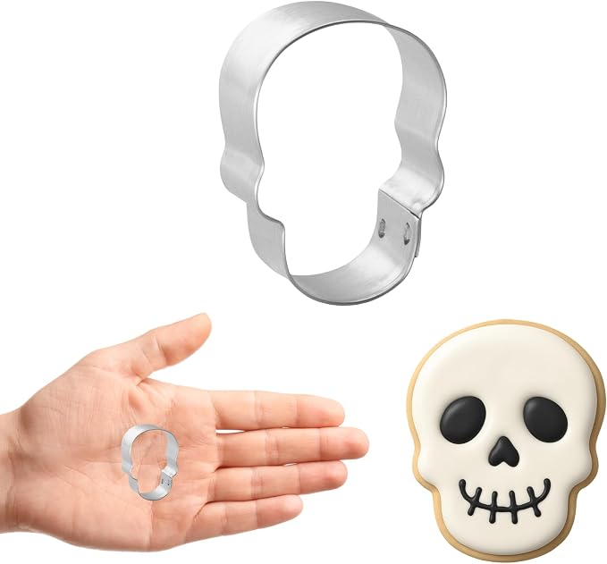Brand Cookie Cutters Mini Skull 1.75 in Cookie Cutter Halloween Tin Plated Steel, Made in USA - skull plate