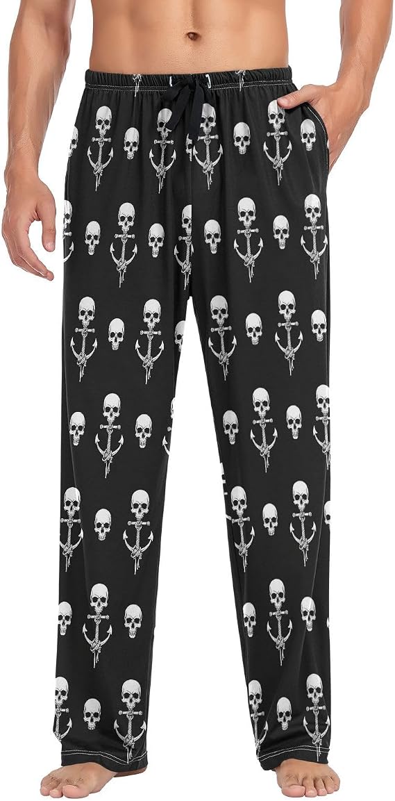 White Black Plaid Men's Pajama Bottoms Pants for Men Soft Men's Separate Bottoms Lounge Pants - skull pajamas