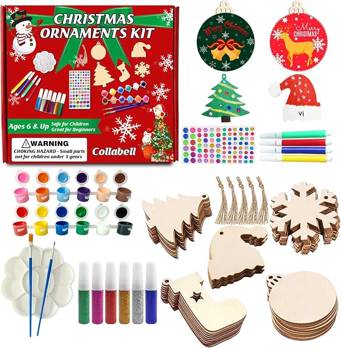 Collabell Christmas Wooden Painting Craft Kit, Paint Your Own Xmas Ornaments, Unfinished Wood Slices Christmas Crafts for Kids Adults, Art and Craft Supplies for Christmas Tree Hanging Decorations - skull painting