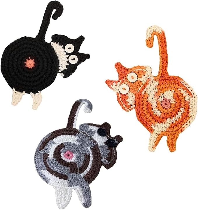 Coasters Gifts for Cat Lovers 3PCS Cat Coaster Woven Creative Cat Coaster - skull coaster