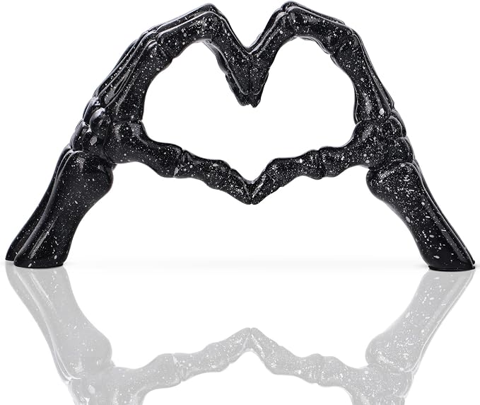 9.4in Large Black Halloween Skeleton Hands Heart Figurines Skull Decor Home - skull lamp