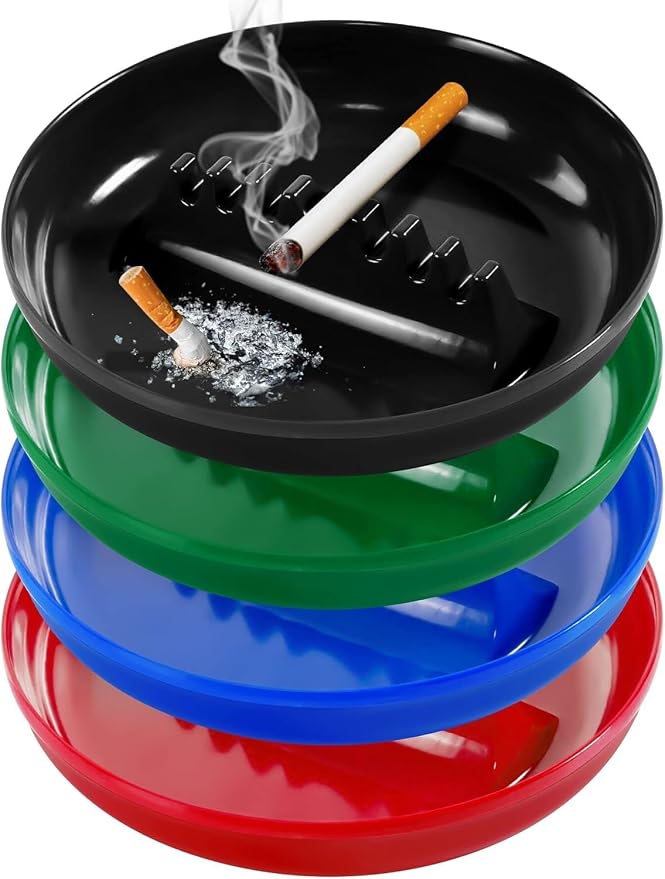 Plastic Ashtrays for Cigarettes and Cigars, Indoor Outdoor Ash Tray Large Size Tabletop Ashtray Decor for Home Office Restaurant Patio Bar - Pack of 4 Colors Mixed (Black/Blue/Green/Red) - skull ashtray