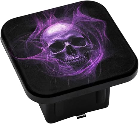 Swono Purple Skull Rubber Hitch Covers Halloween Sugar Skull Smoke Black Trailer Hitch Tube Cover,Hitch Covers Plug Cap Compatible with Most Auto Cars Trucks for 2 Inch Receivers - skull plate