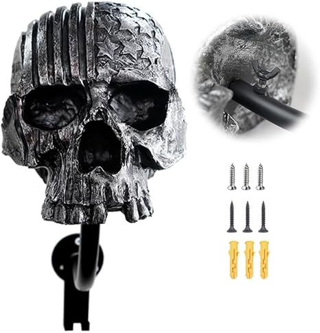 Helmet Holder,Skull Helmet Holder Wall Mount Helmet Rack with Hooks Helmet Hanger for Coats,Caps,Baseballs,Rugby Helmet,Motorcycle Accessories - skull helmet