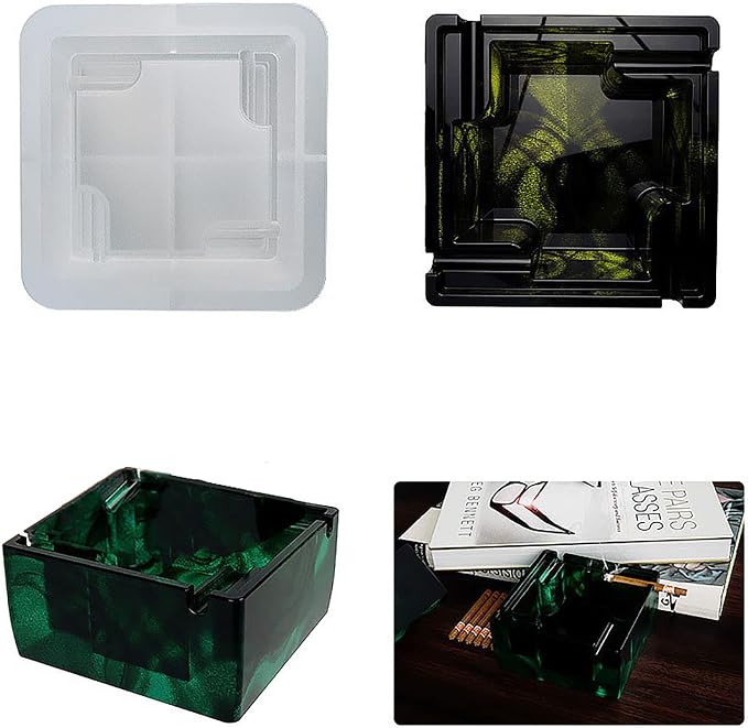 1 Pcs Large Heavy Ashtray Resin Mold Storage Box Silicone Molds Epoxy Resin Square Shaped Ashtray Ash Tray Suitable for Cigarette Ash Holder for Home, Handmade DIY Making Decor Art Crafts - skull ashtray