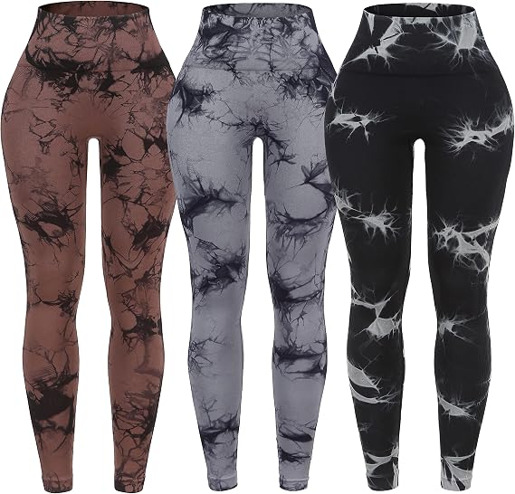 OVESPORT 3 Pack Tie Dye Seamless High Waisted Workout Leggings for Women Scrunch Butt Lifting Yoga Gym Athletic Pants - skull leggings