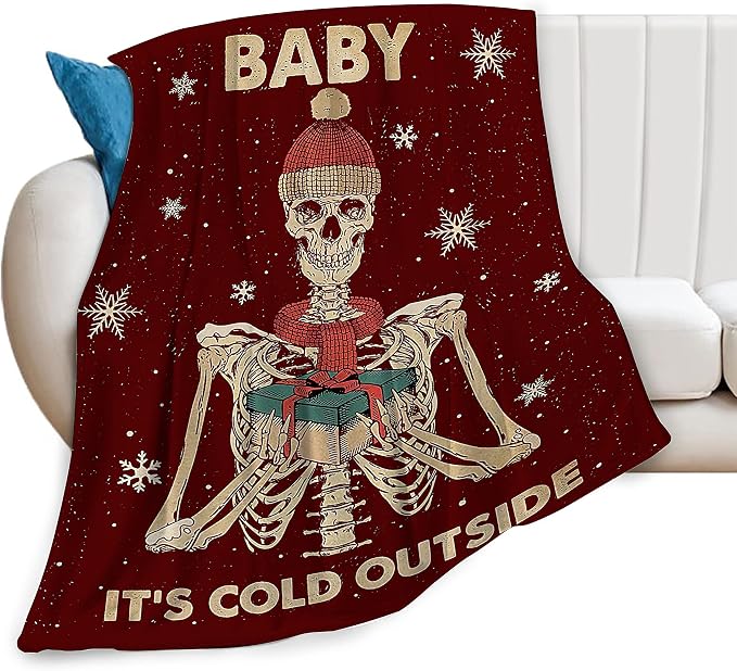 Christmas Skeleton Throw Blanket Cozy Plush Gothic Sugar Skull Flannel Fleece Ultra Soft Halloween Blankets Lightweight Fuzzy Party Blanket Spooky Gifts for Bed Couch Sofa Women Kids 80"x60" - skull blanket
