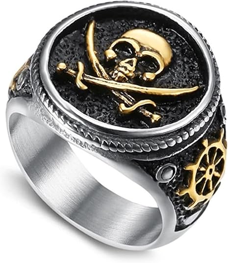 ARHTF Stainless Steel Pirate Skull Rings for Men Jolly Roger Ring Gothic Jewelry - skull ring
