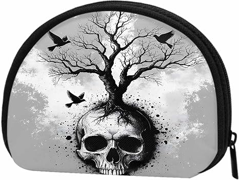IBILIU Small Coin Purse Creative Skull Black Eagle Tree Mini Wallet Coin Pouch Change Purse For Women Men - skull wallet