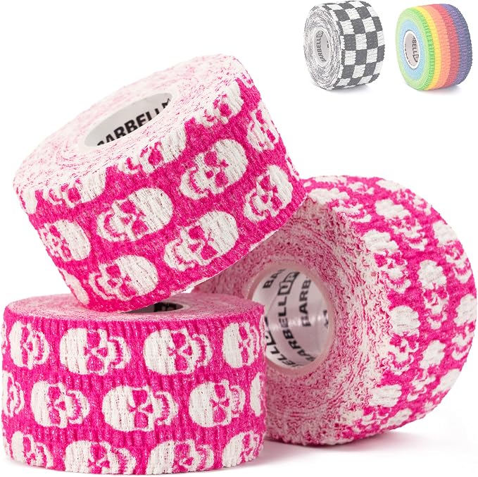 Professional Weight Lifting Thumb Tape - Protects Finger Tape, Adhesive for Powerlifting, Yoga & Gym, Hand Grip Support for Weightlifting, Deadlift, Barbell Hook Grip - skull sticker