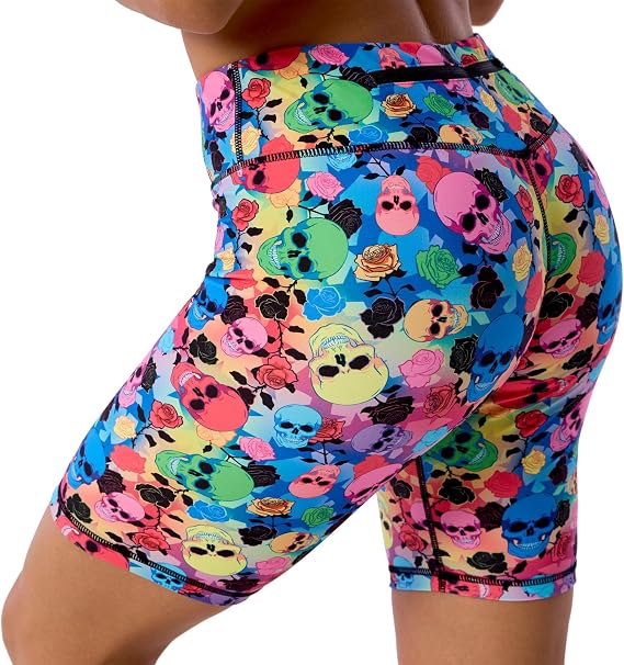 UIUO-UIPEU Workout Biker Shorts for Women Athletic Leggings Running Printed Yoga Shorts - skull leggings