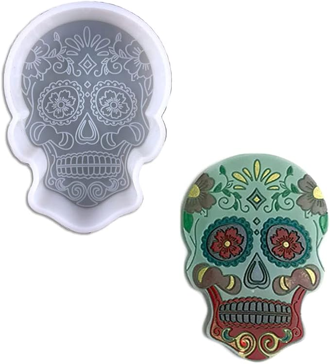 Flower Eyed Skull Shape Car Freshie Silicone Mold for Making Soap Aroma Beads Car Freshie, Pendant, Candle, Resin - skull ashtray