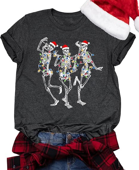 Dancing Skeleton Shirt for Women Christmas T-Shirt Xmas Graphic Tees - skeleton