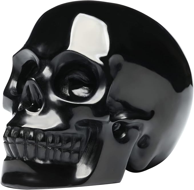 5''Natural Black Obsidian Crystal Skull Head Hand Carved Reiki Healing Stone Statue Healing Home Office Art Room Decoration - skull figurine