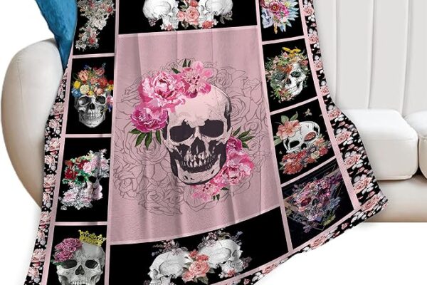 Sugar Skull Throw Blanket Super Soft Warm Horror Skeleton Rose Blanket for Women Cozy Plush Fleece Gifts Bedding Blanket for Adult Bed Couch Sofa 50″x40″