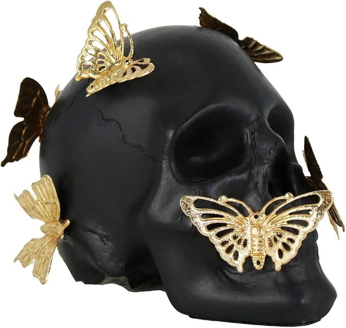 Black Skull Statue Gothic Figurine for Home Halloween Decor（Small） - skull lamp