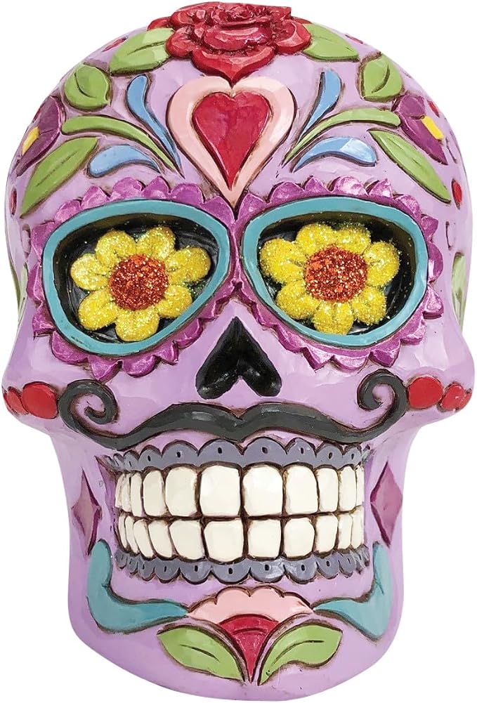 Enesco Jim Shore Heartwood Creek Day of The Dead Skull Figurine, 4.5 Inch, Purple - skull figurine