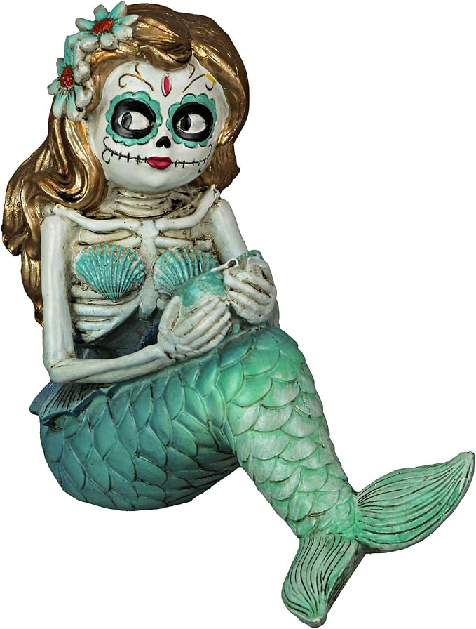 Day of the Dead Sugar Skull Skeleton Mermaid Statue 7 Inches High - skull figurine