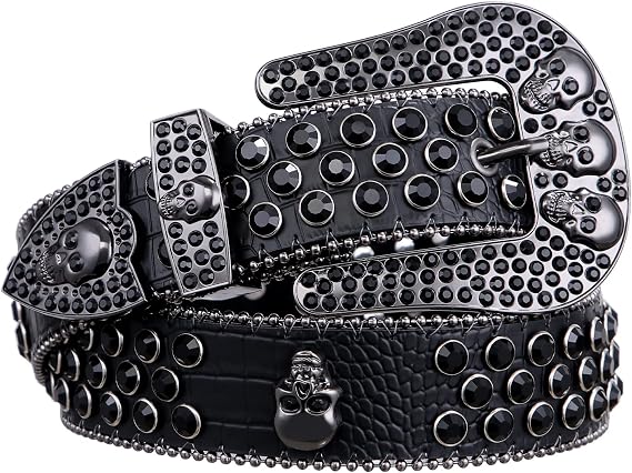 FIORETTO Men Women Rhinestone Belt Bling Western Studded Leather Belt Shining Diamond Cowgirl Cowboy Waist Belt for Jeans