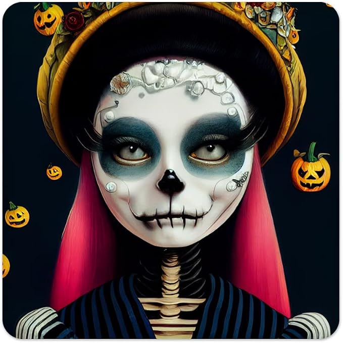 Day of The Dead Square Coasters - Halloween Art Coaster - Graphic Coasters for Drinks - skull coaster