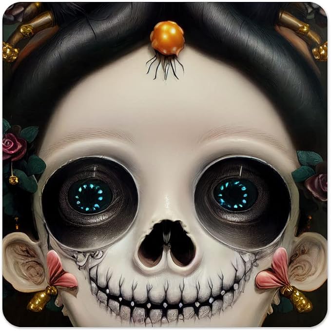 Day of The Dead Square Coasters - Calavera Face Paint Coaster - Creepy Girl Coasters for Drinks - skull coaster